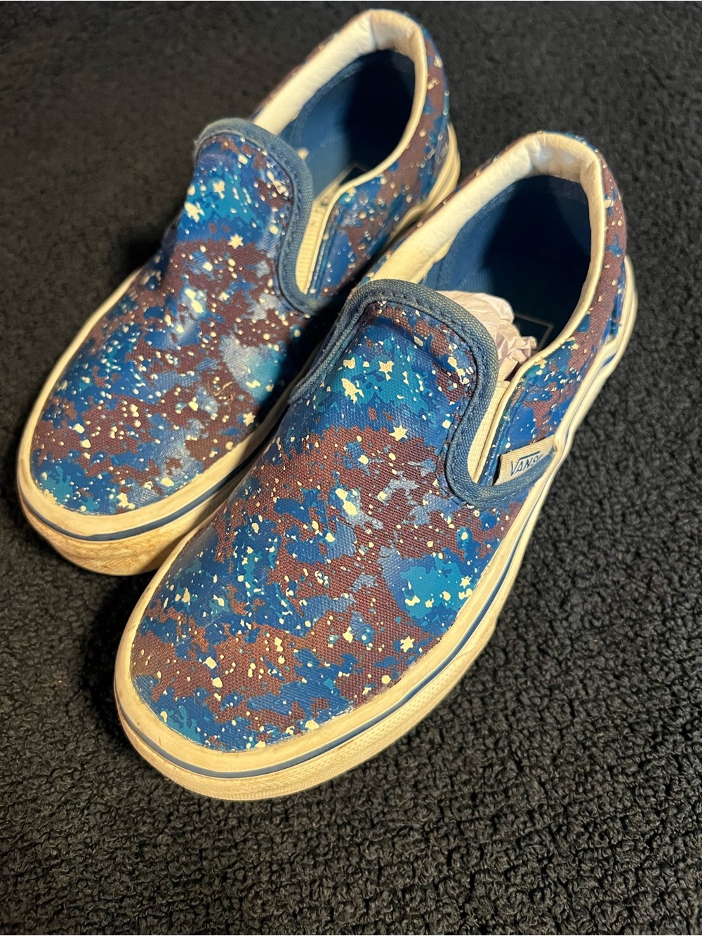Vans Kids Slip-On Sneakers in Blue and Brown Splatter